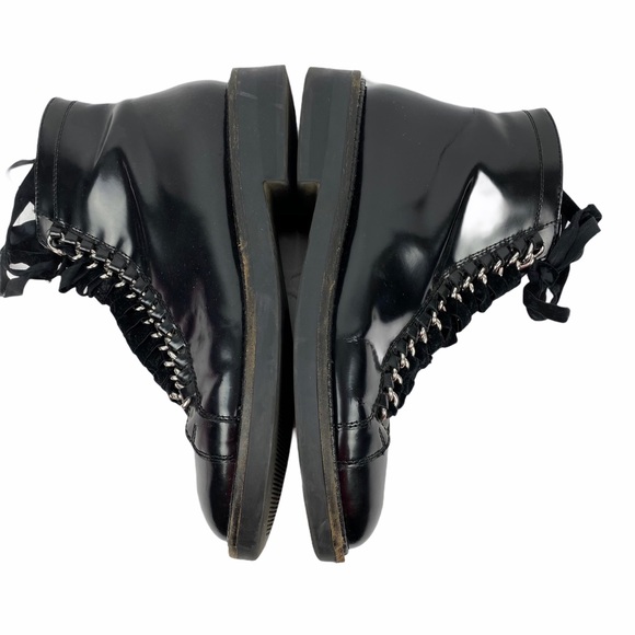 ASOS Combat Moto Lace Up Ankle Boot Bootie Patent Faux Leather Black Size 6 - Picture 3 of 9